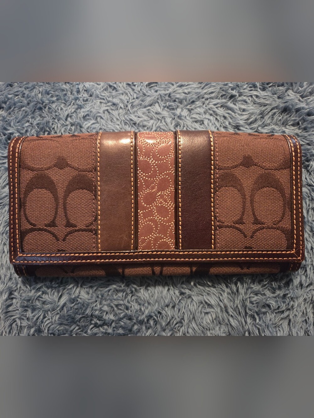Coach Brown Leather And Signature Pattern Bifold Wallet